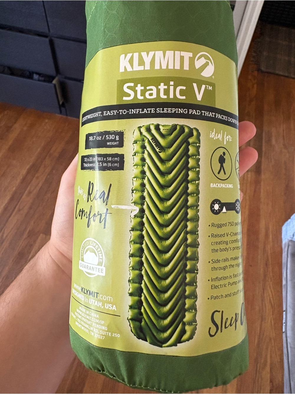 Klymit Static V Inflatable Sleeping Pad - Green - Like New